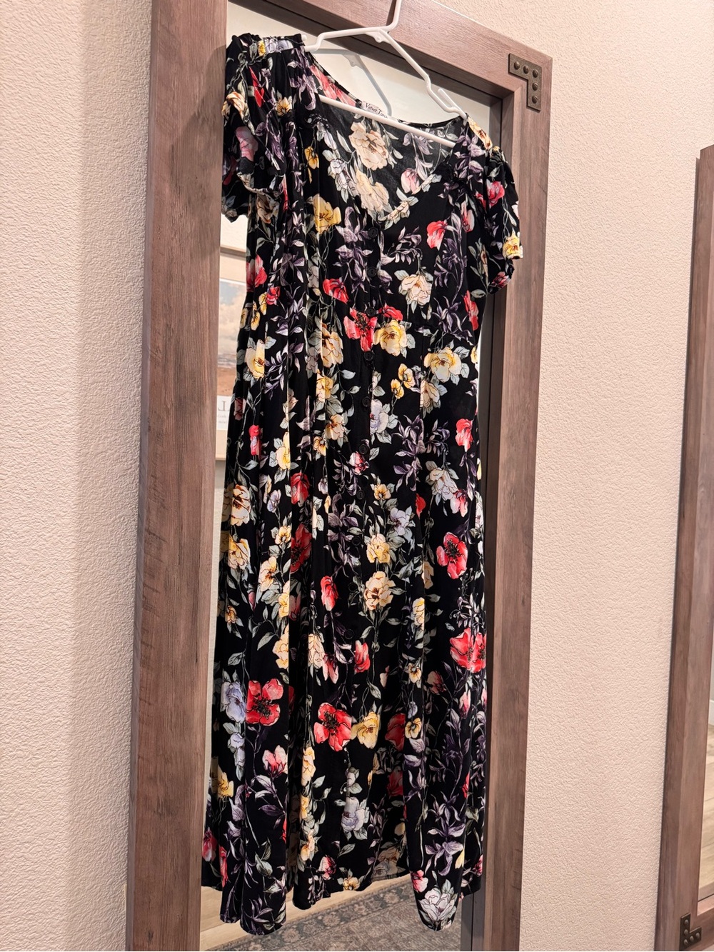 Black Floral Maxi Dress with Red & Yellow Blooms